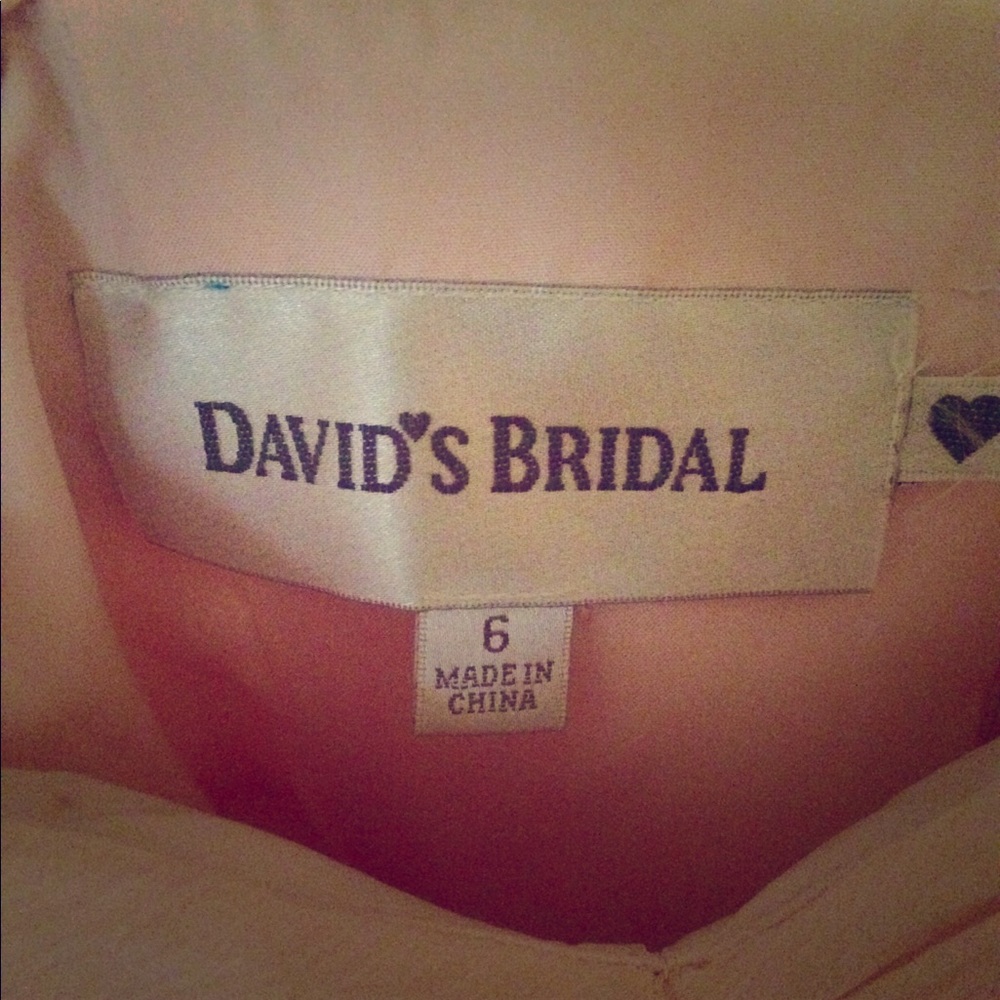 Fun blush pink David’s Bridal dress
